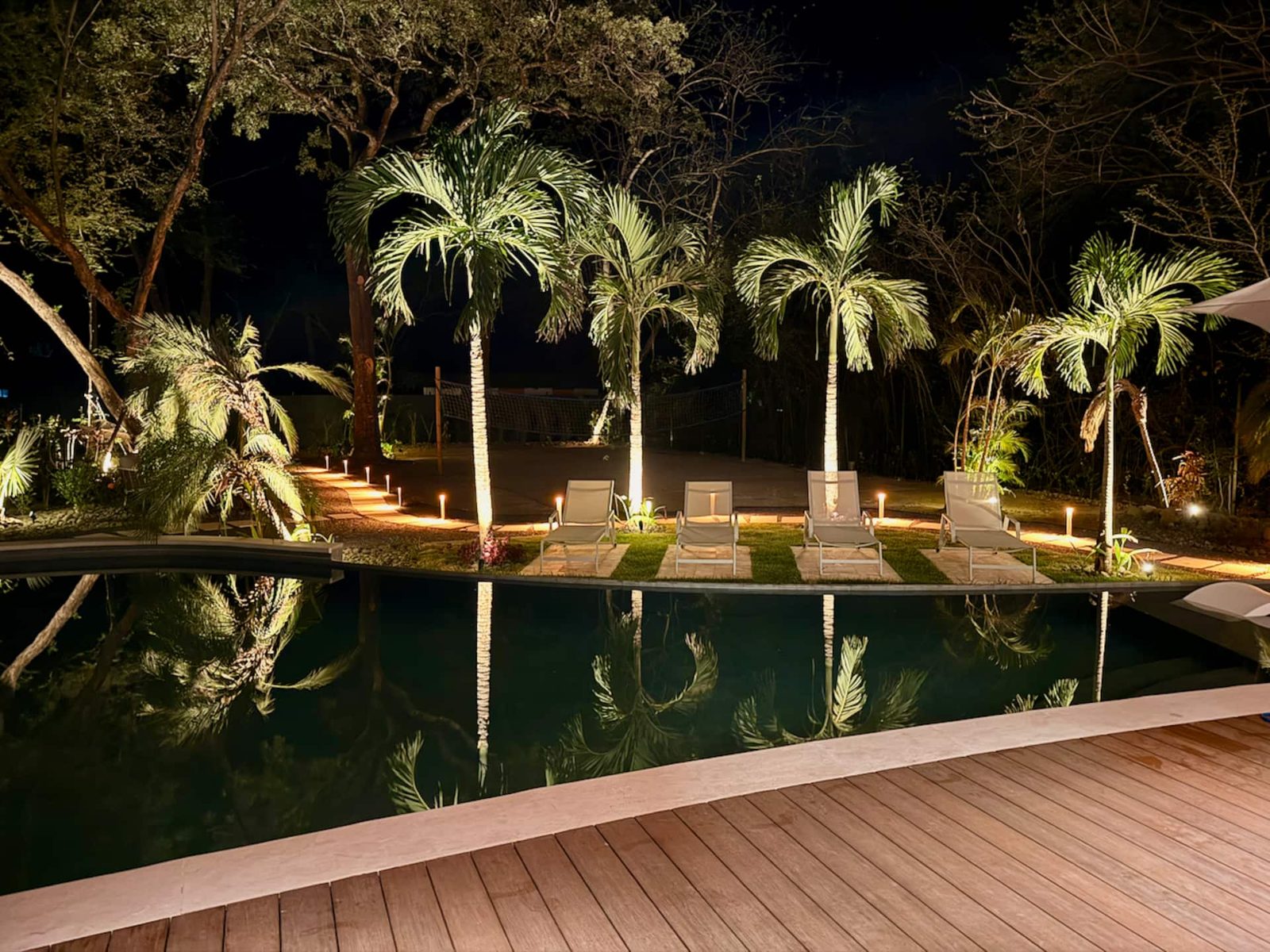 Pool lit at night